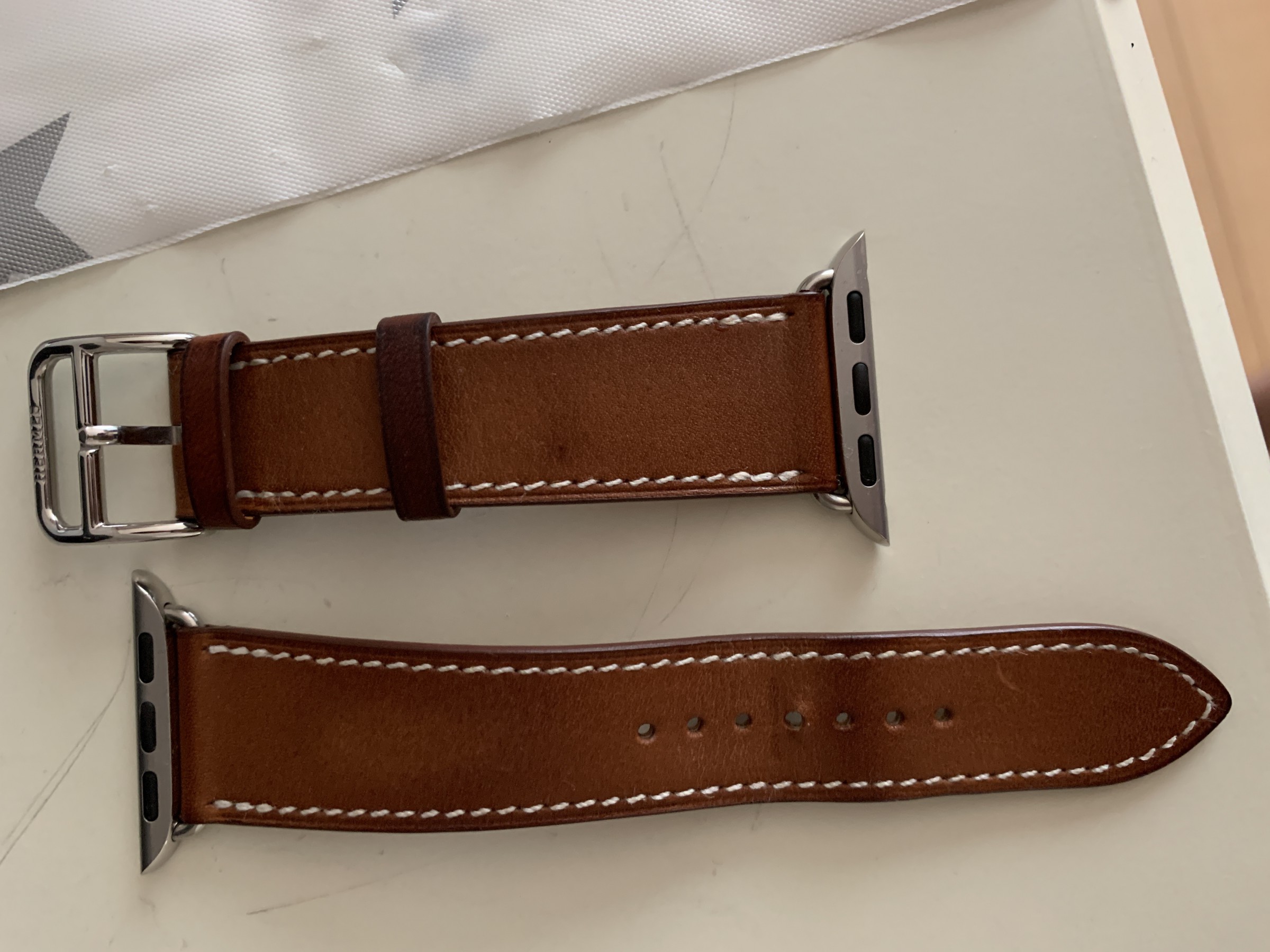 【HERMES】ブラウンレザー 時計ベルト HERMES(エルメス) 小物美品 - 黒×白×ブラウン 腕時計替えベルト